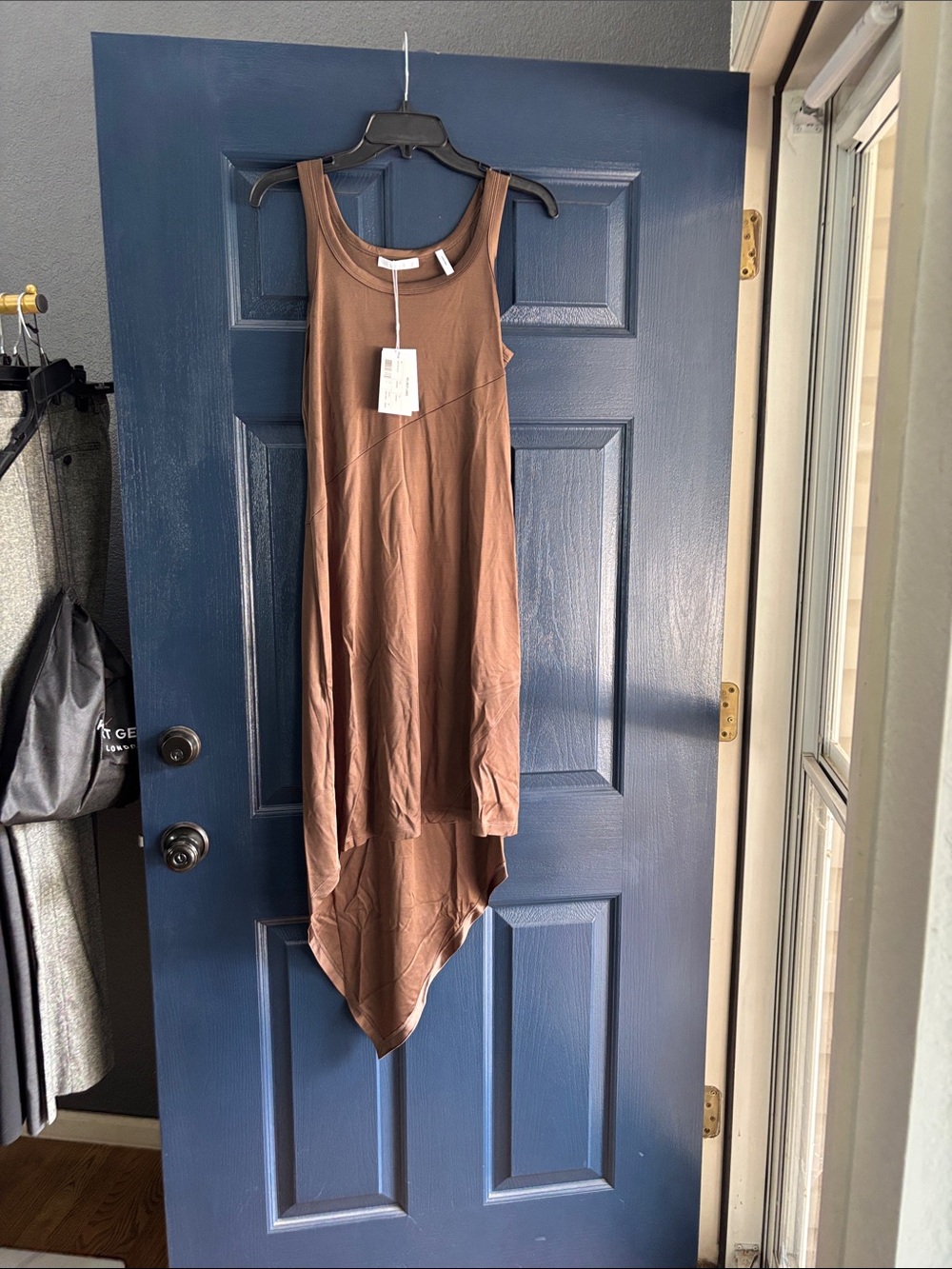 HELMUT LANG || Asymmetrical Stretch Tank Dress Midi Chocolate Truffle